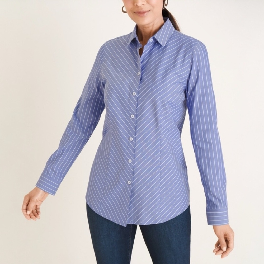 Chico's Blue Striped Button Down Shirt